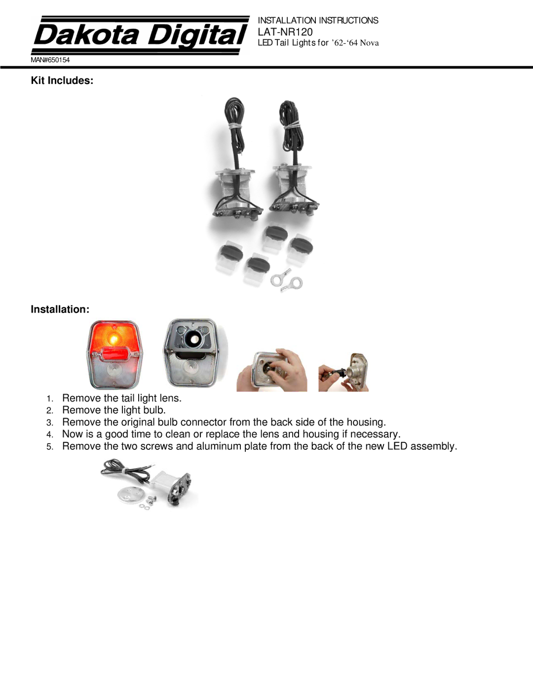 Dakota Digital LAT-NR120 installation instructions Kit Includes Installation 