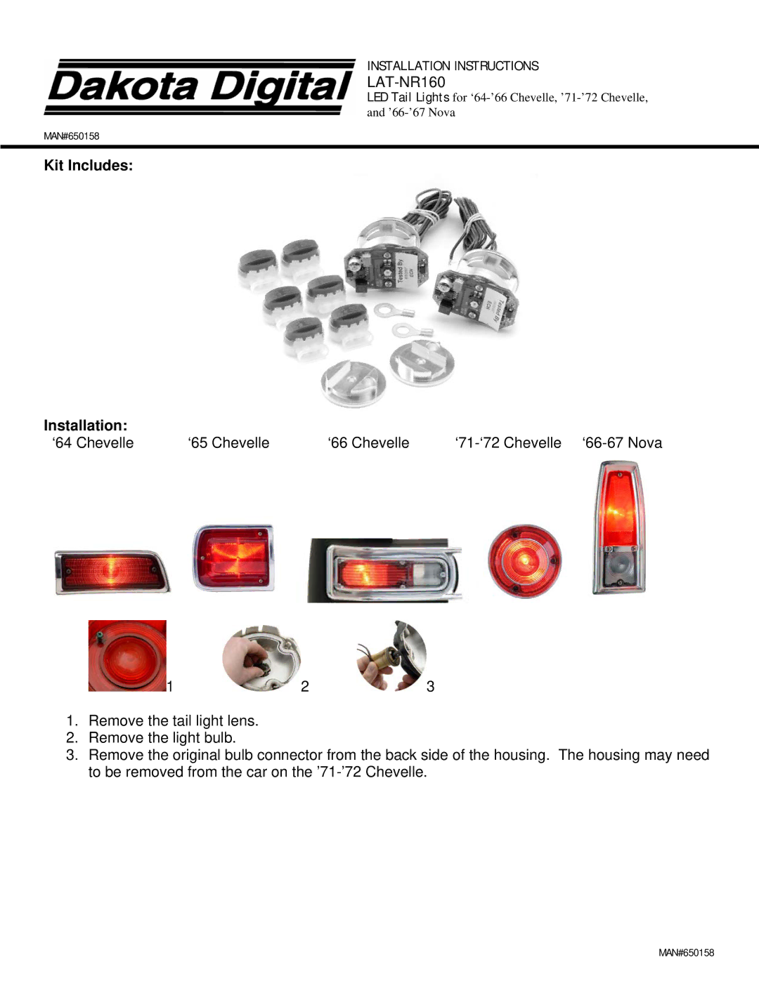 Dakota Digital LAT-NR160 installation instructions Kit Includes Installation 