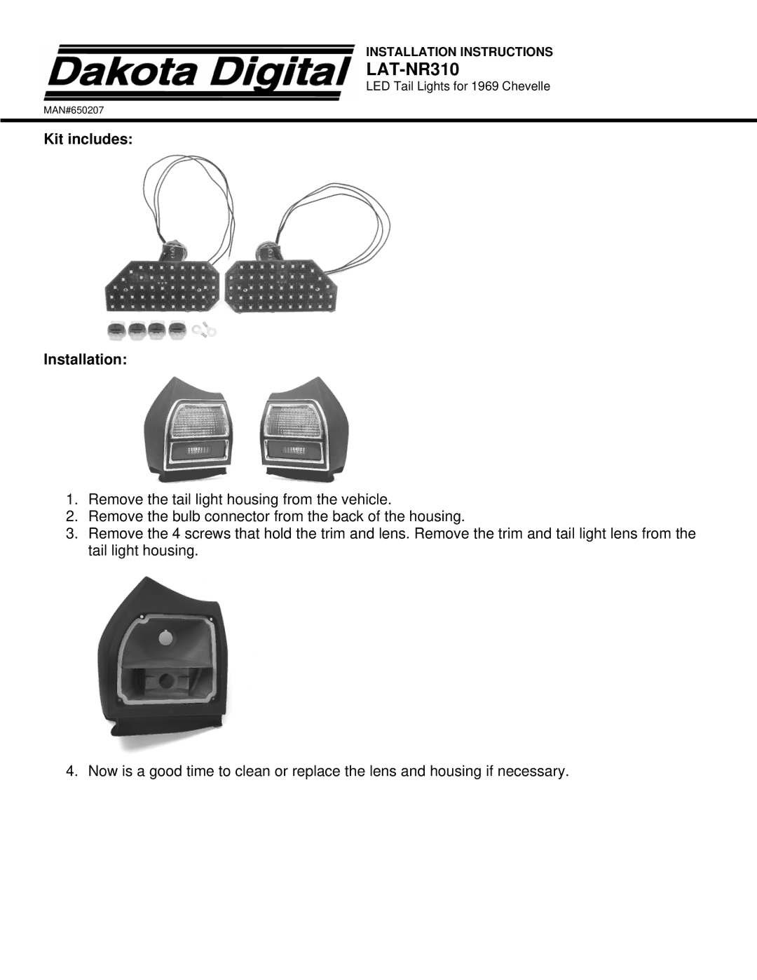 Dakota Digital LAT-NR310 installation instructions Kit includes Installation 