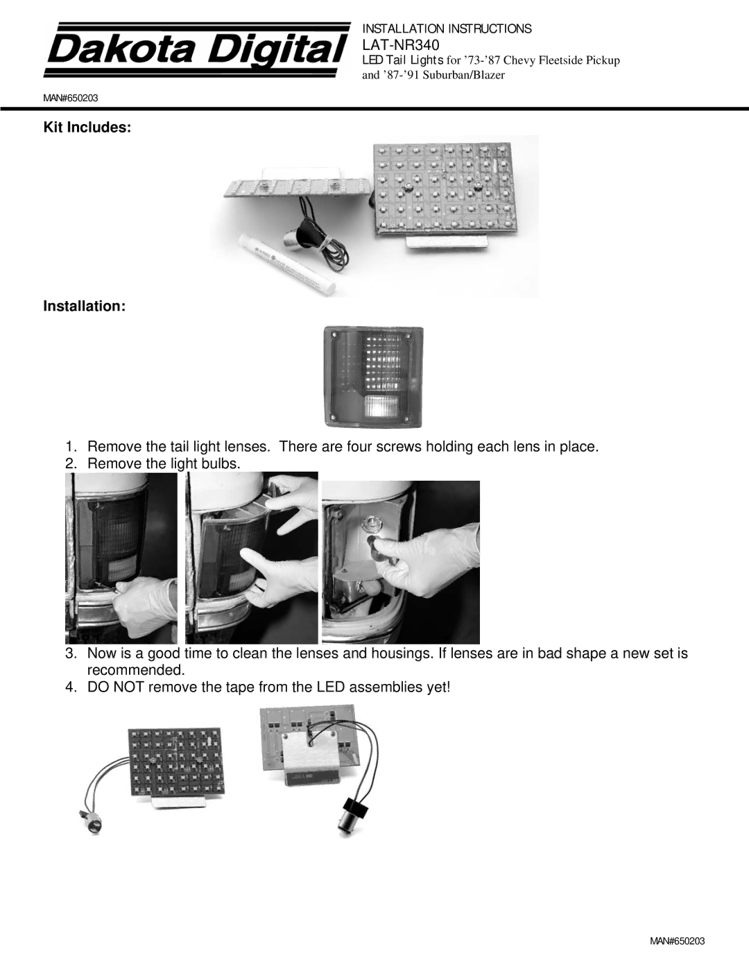 Dakota Digital LAT-NR340 installation instructions Kit Includes Installation 