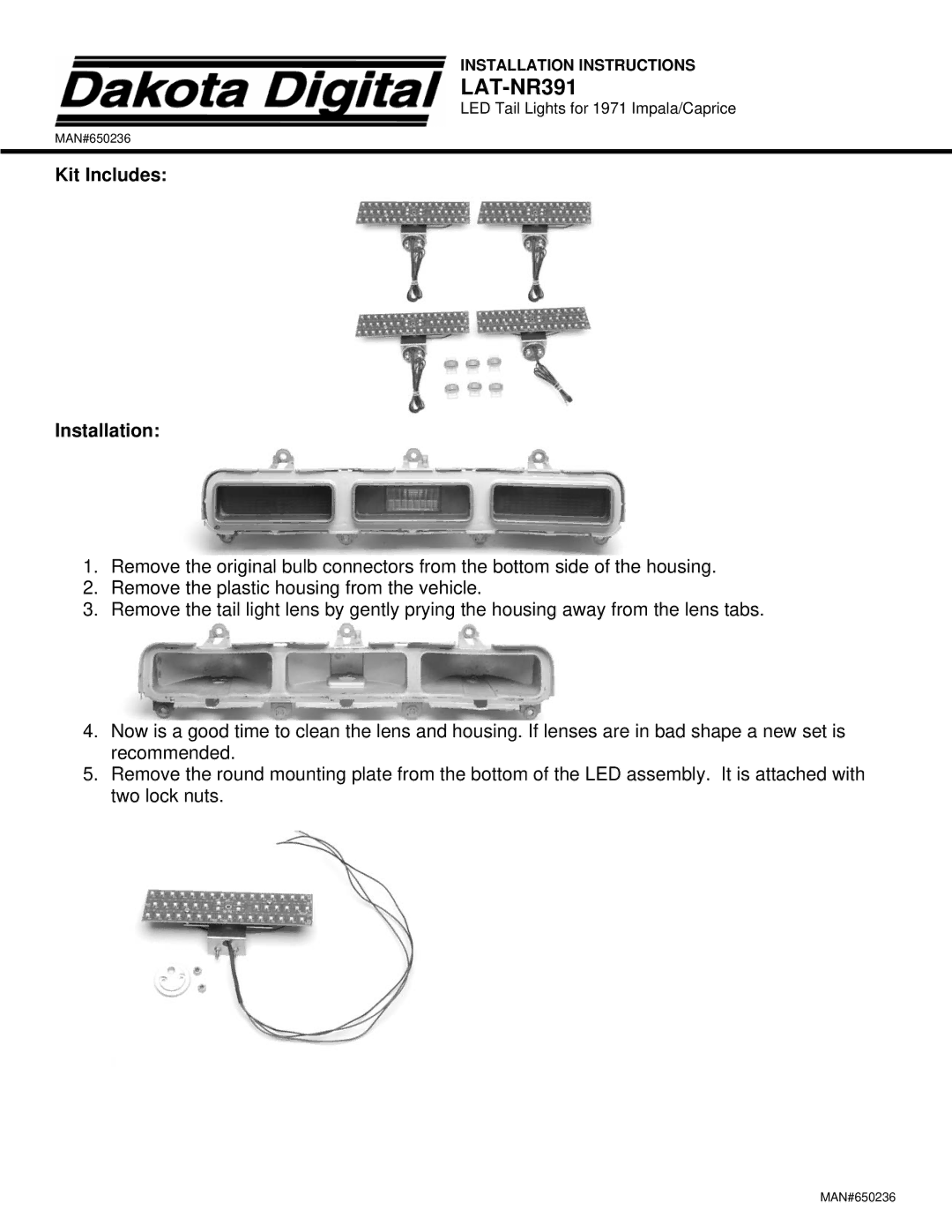 Dakota Digital LAT-NR391 installation instructions Kit Includes Installation 