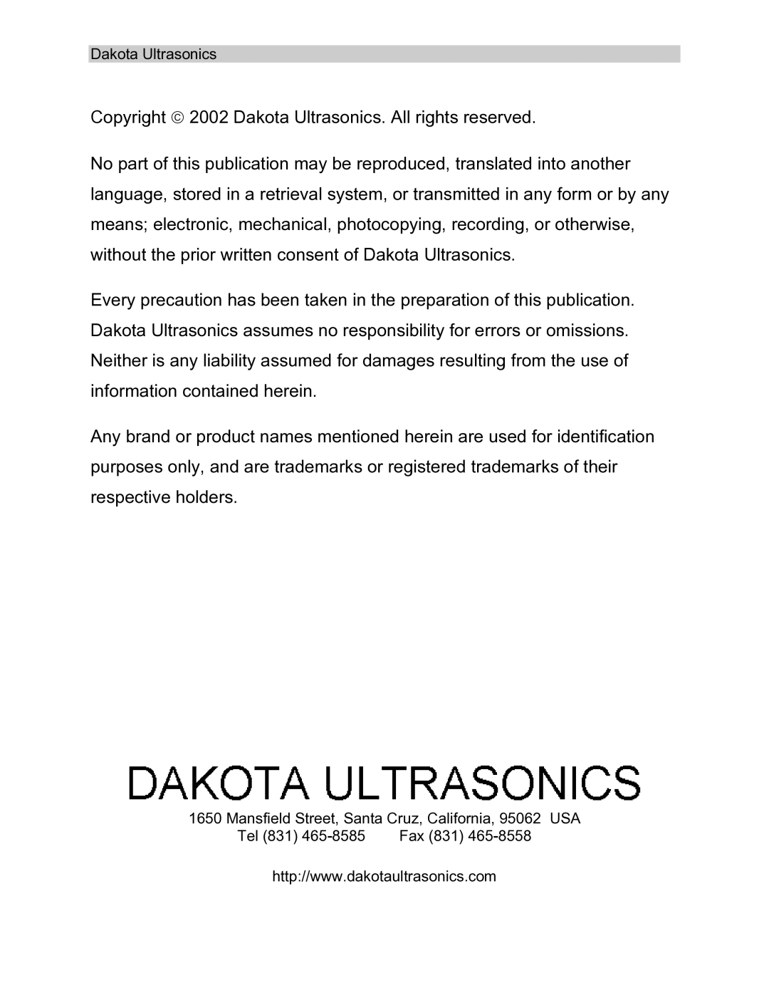 Dakota Digital MMX-6 operation manual Dakota Ultrasonics 