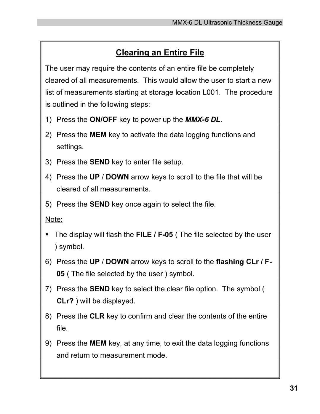 Dakota Digital MMX-6 operation manual Clearing an Entire File 