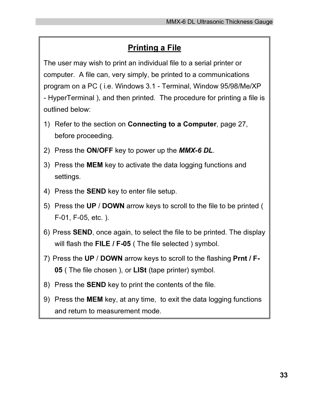 Dakota Digital MMX-6 operation manual Printing a File 