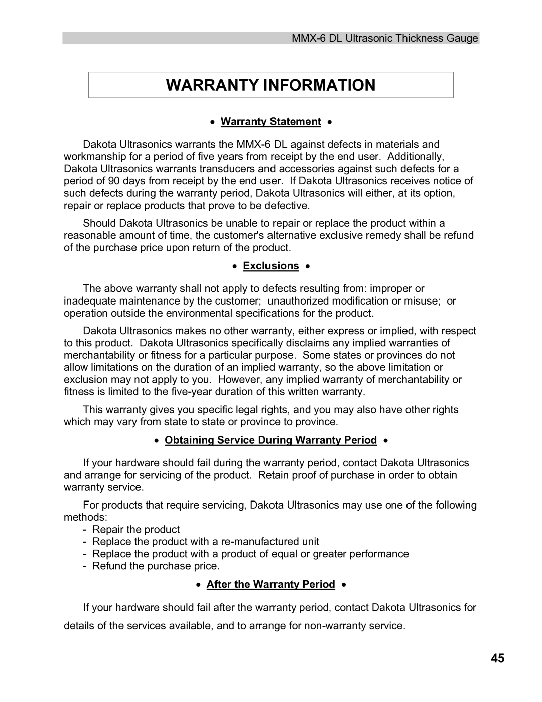 Dakota Digital MMX-6 operation manual Warranty Information, Warranty Statement 