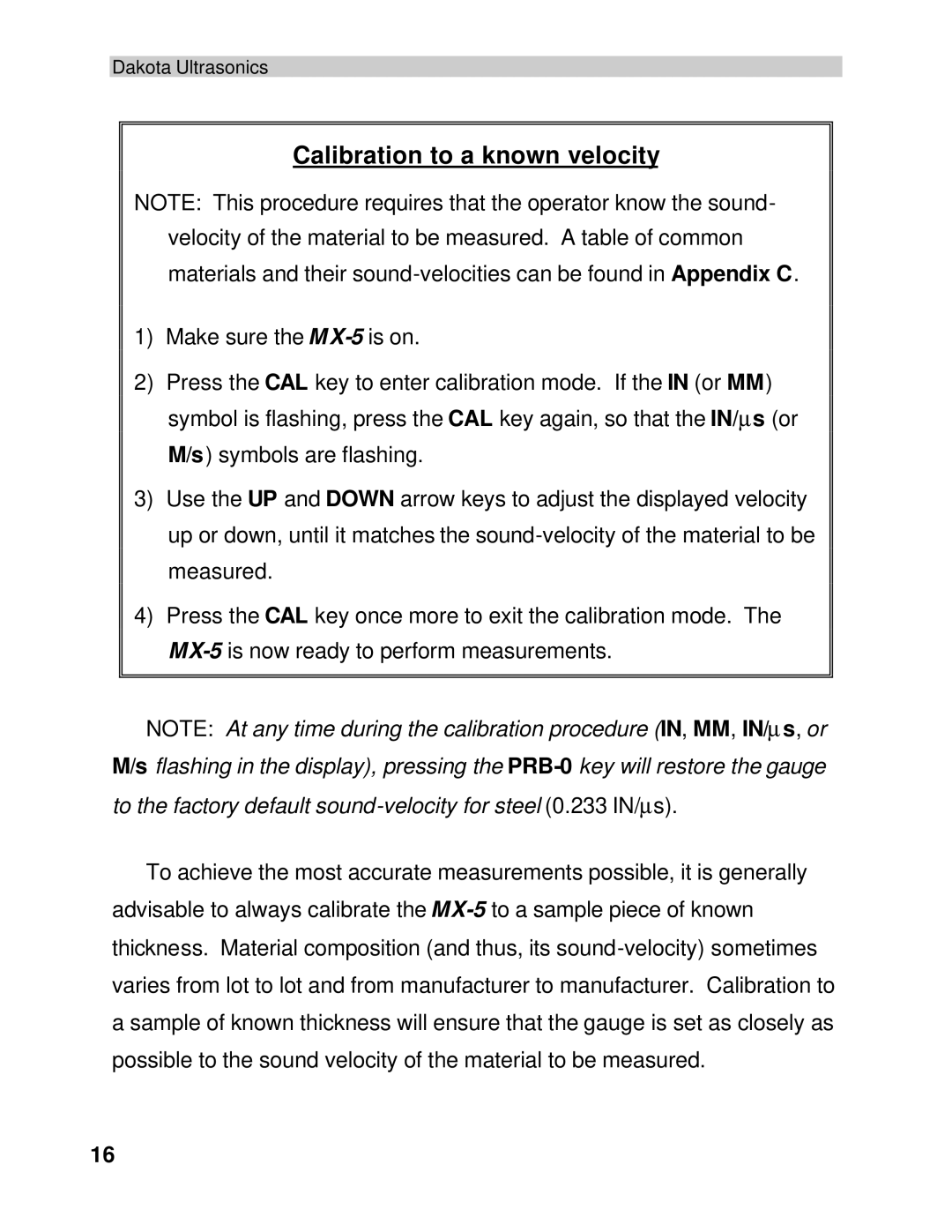 Dakota Digital MX-5 operation manual Calibration to a known velocity 