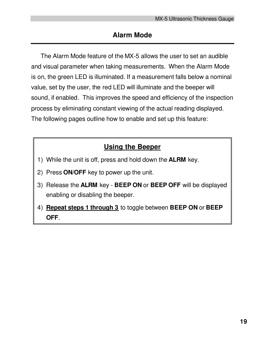 Dakota Digital MX-5 operation manual Alarm Mode, Using the Beeper 