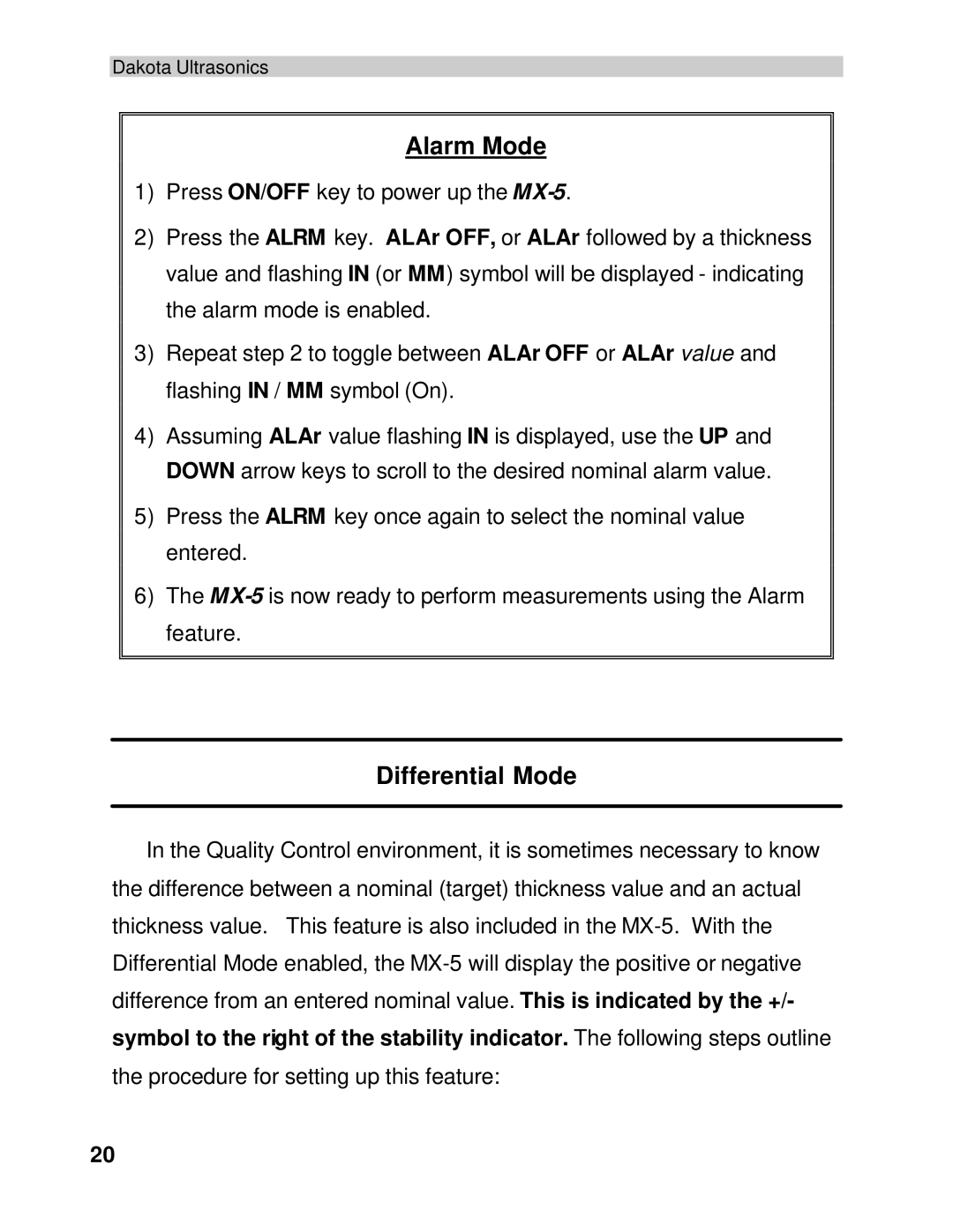 Dakota Digital MX-5 operation manual Differential Mode 