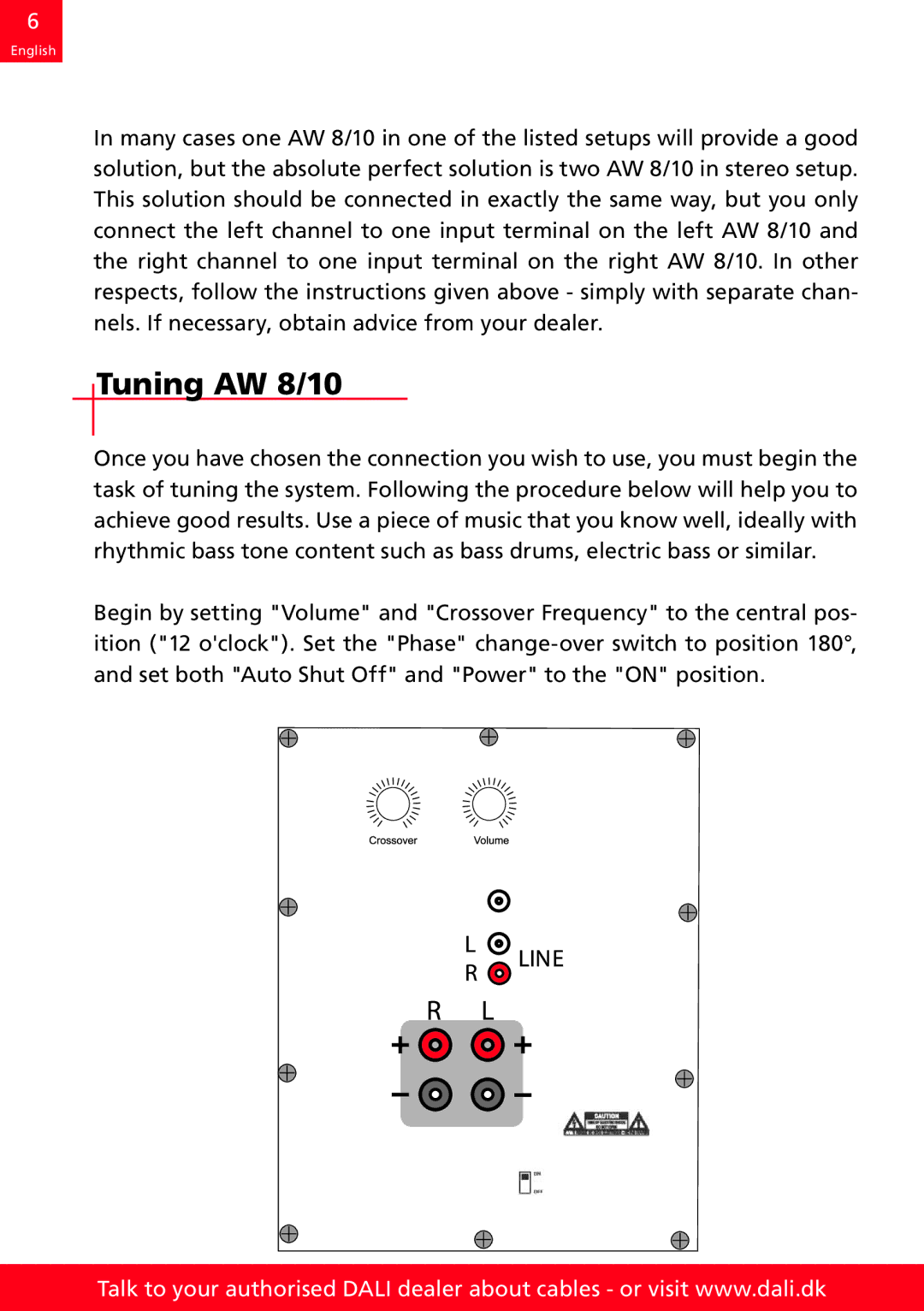 DALI Loudspeakers AW 10 manual Tuning AW 8/10 