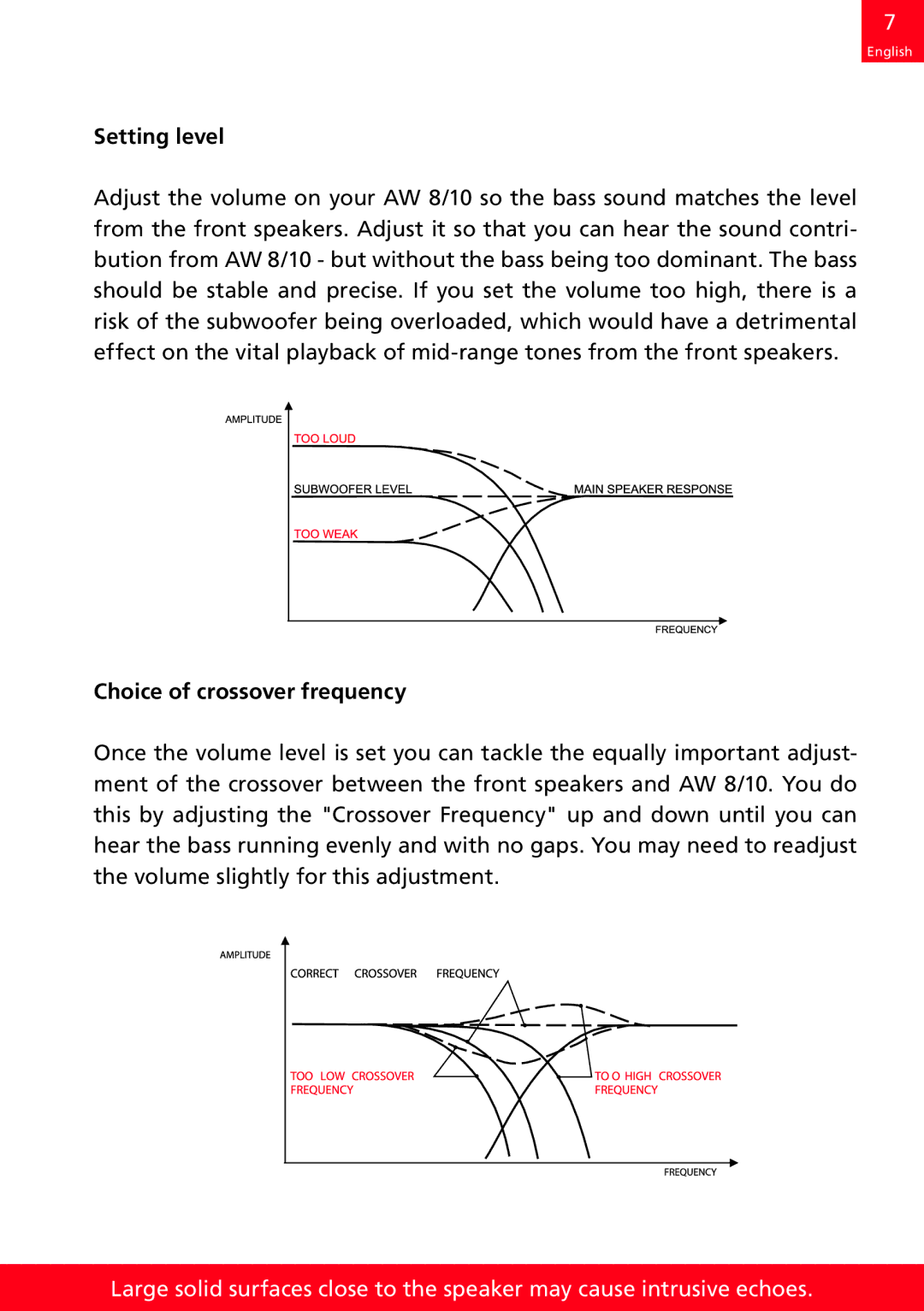 DALI Loudspeakers AW 10, AW 8 manual Setting level, Choice of crossover frequency 
