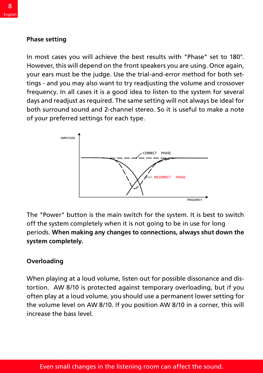 DALI Loudspeakers AW 8, AW 10 manual Phase setting, System completely Overloading 