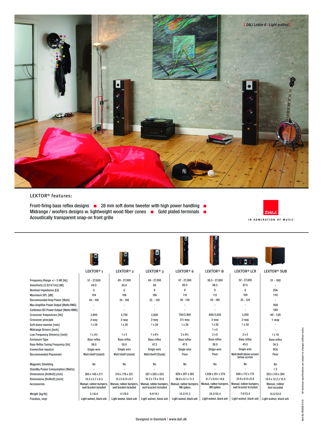 DALI Loudspeakers Lektor LEKTOR features, Acoustically transparent snap-onfront grille, Front-firingbass reflex designs 