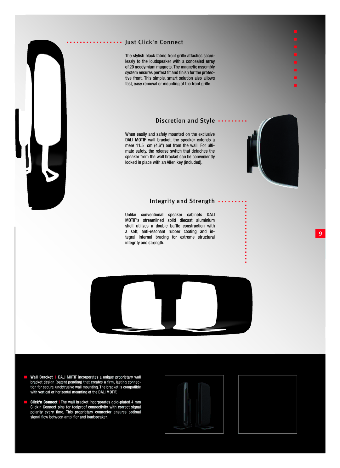 DALI Loudspeakers MOTIF manual Just Clickn Connect, Discretion and Style, Integrity and Strength 