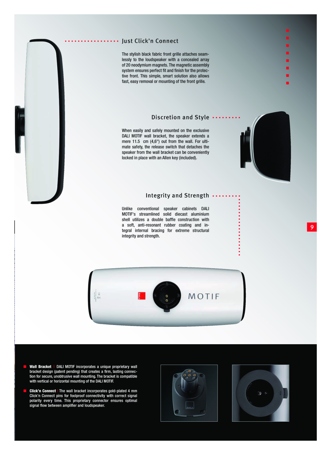DALI Loudspeakers MOTIF manual Just Clickn Connect, Discretion and Style, Integrity and Strength 
