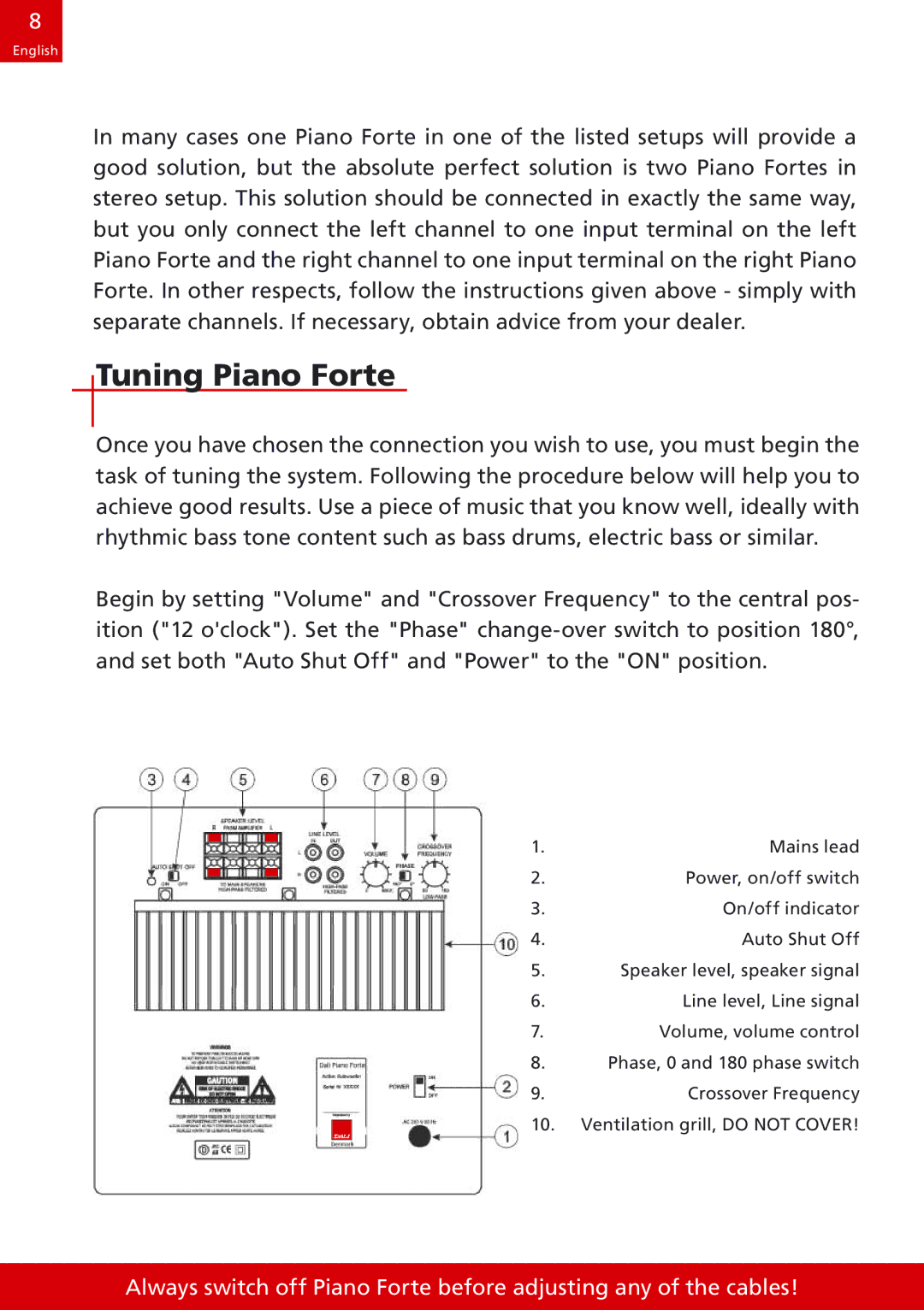 DALI Loudspeakers speakers manual Tuning Piano Forte 