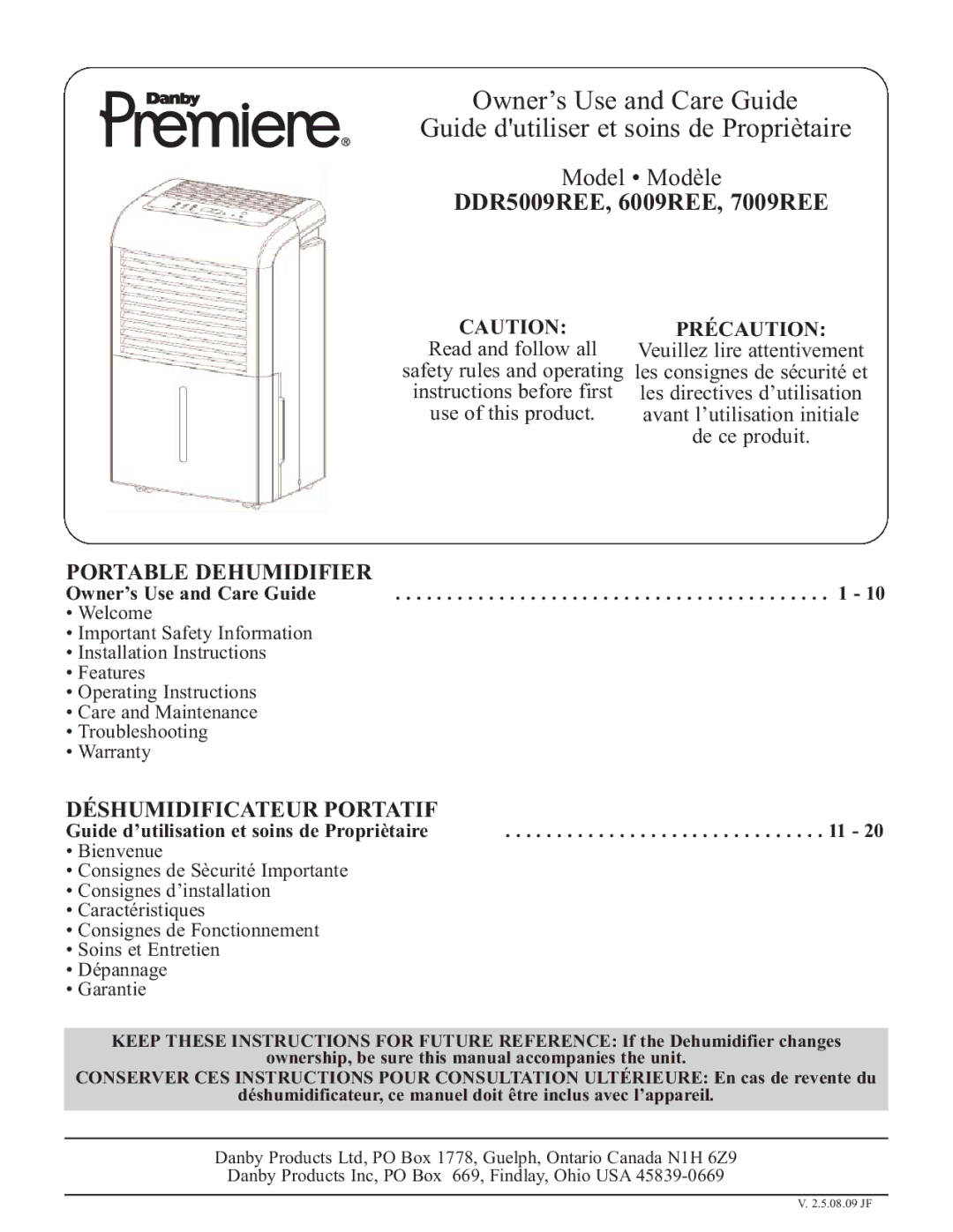 Danby operating instructions DDR5009REE, 6009REE, 7009REE 