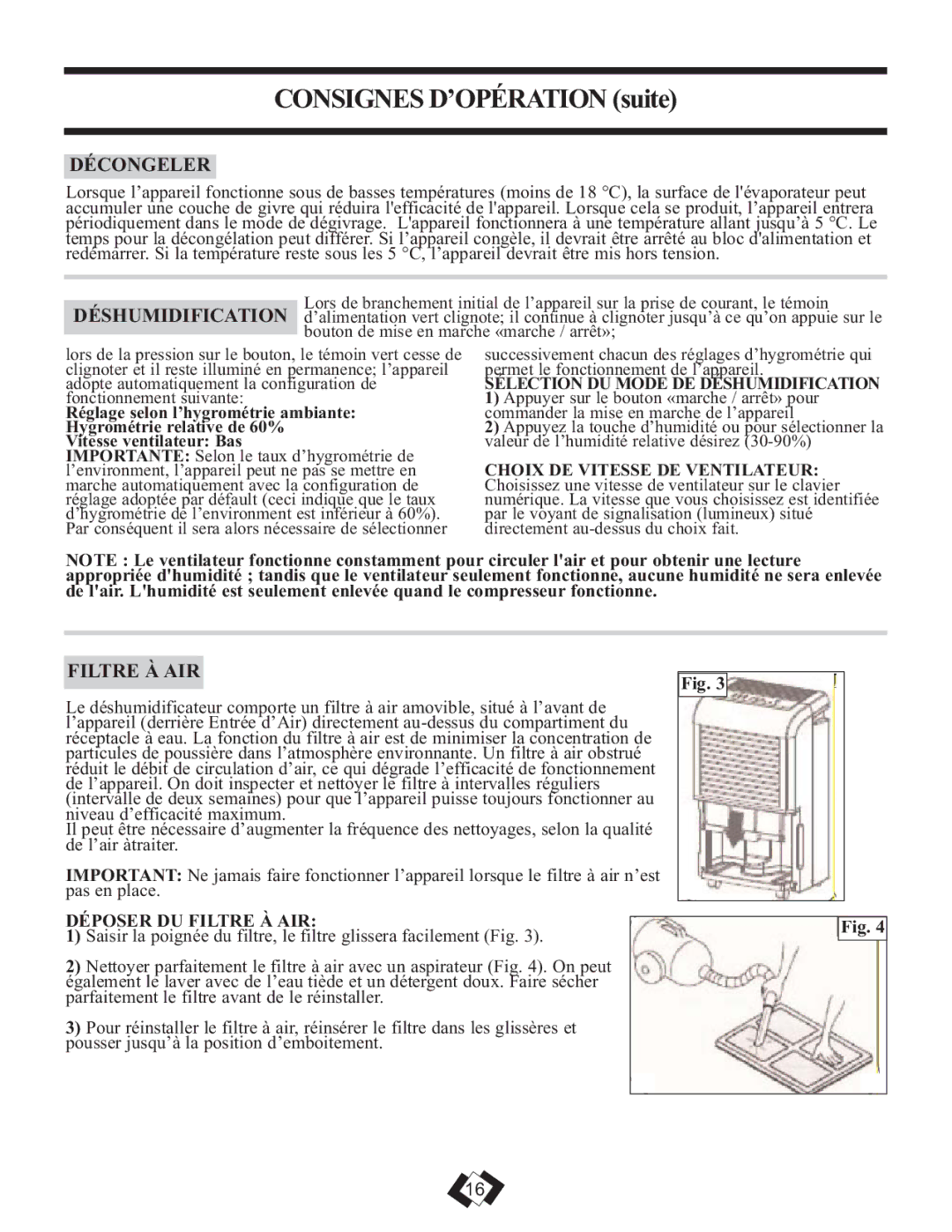 Danby 7009REE, 6009REE operating instructions Décongeler, Déposer DU Filtre À AIR 