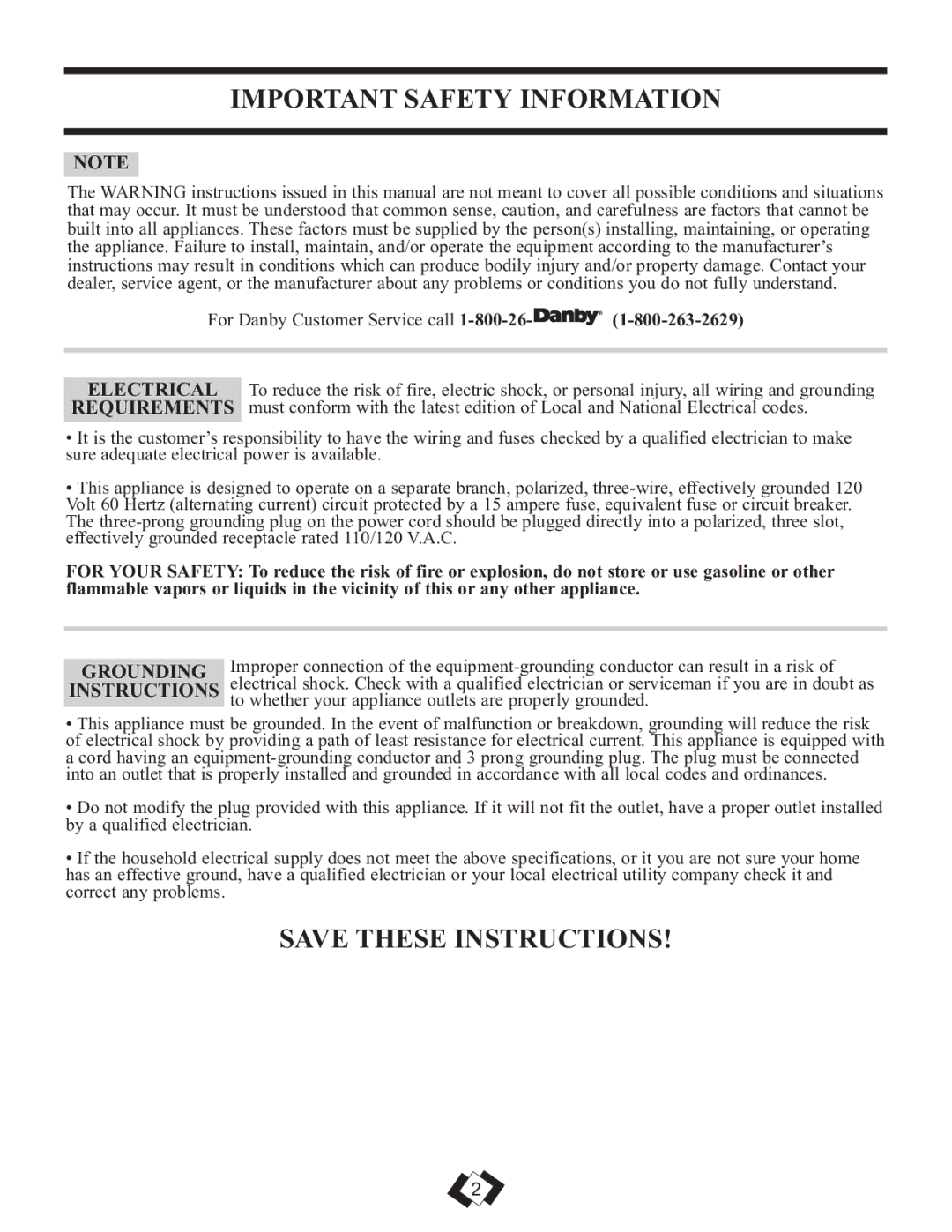 Danby 7009REE, 6009REE operating instructions Important Safety Information, Grounding, Instructions 