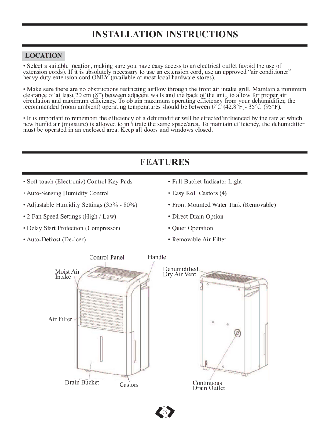 Danby 6009REE, 7009REE operating instructions Installation Instructions, Features, Location 