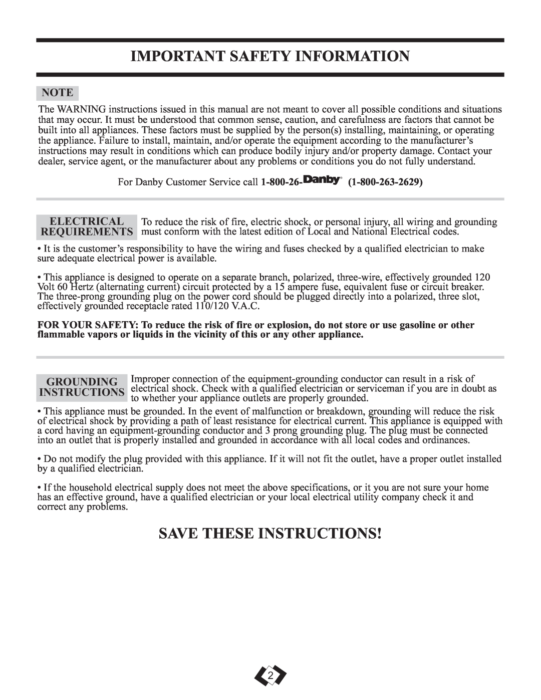 Danby 7009REE, 6009REE operating instructions Important Safety Information, Save These Instructions, Grounding 