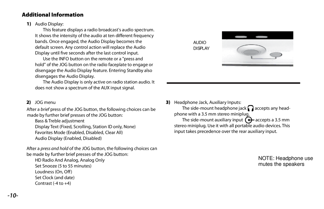 Danby 820HD manual Additional Information, Audio Display 