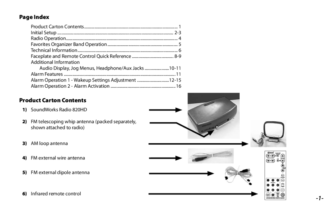 Danby 820HD manual Index, Product Carton Contents 