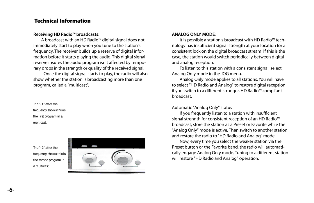 Danby 820HD manual Technical Information, Receiving HD Radio broadcasts 