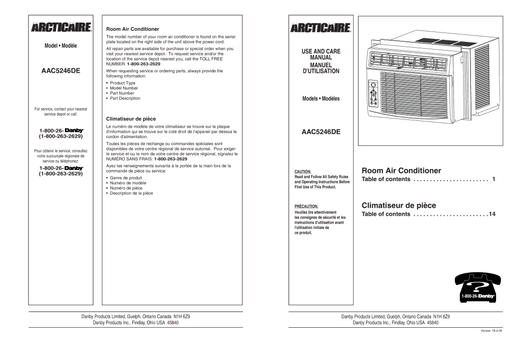 Danby AAC5246DE manuel dutilisation Room Air Conditioner, Climatiseur de pièce, Model Modèle, Models Modèles 