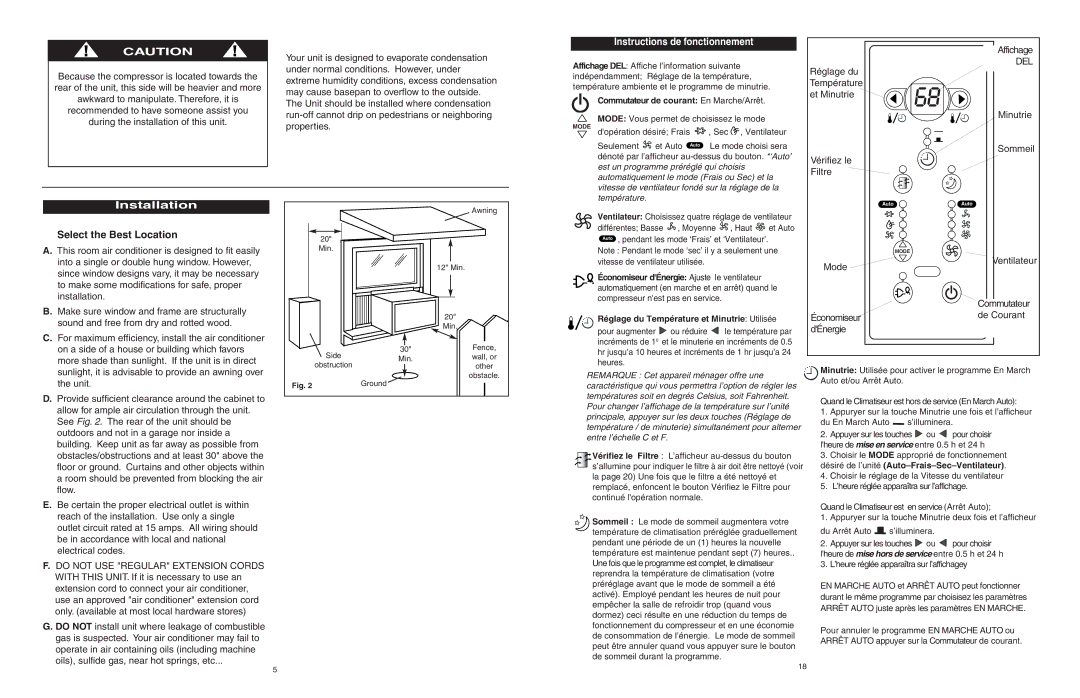 Danby AAC5246DE manuel dutilisation Select the Best Location, Instructions de fonctionnement 