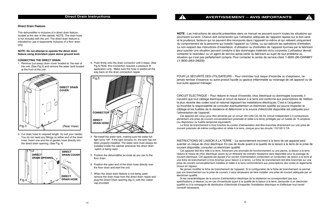 Danby ADR4066, ADR3006 owner manual Direct Drain Instructions, Direct Drain Feature 