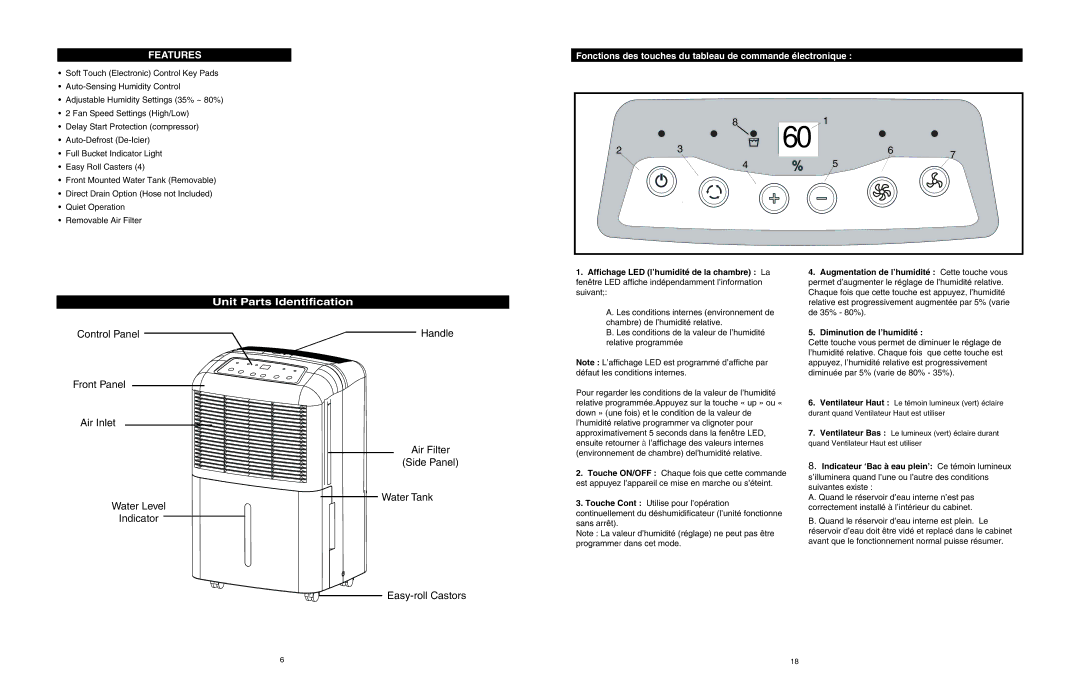 Danby ADR4066, ADR3006 owner manual Unit Parts Identification, Features 