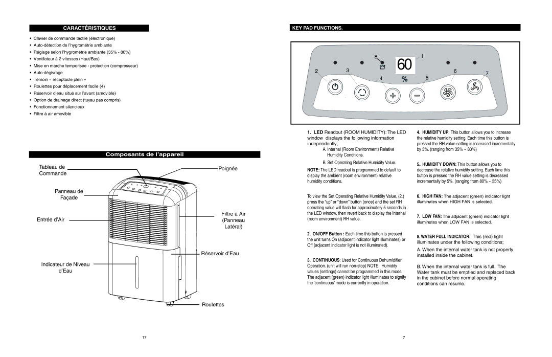 Danby ADR3006, ADR4066 owner manual Composants de l’appareil, Caractéristiques 