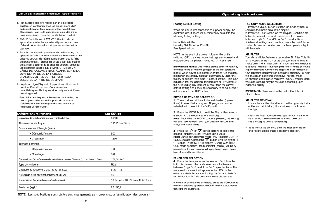 Danby ADR556RH owner manual Operating Instructions 