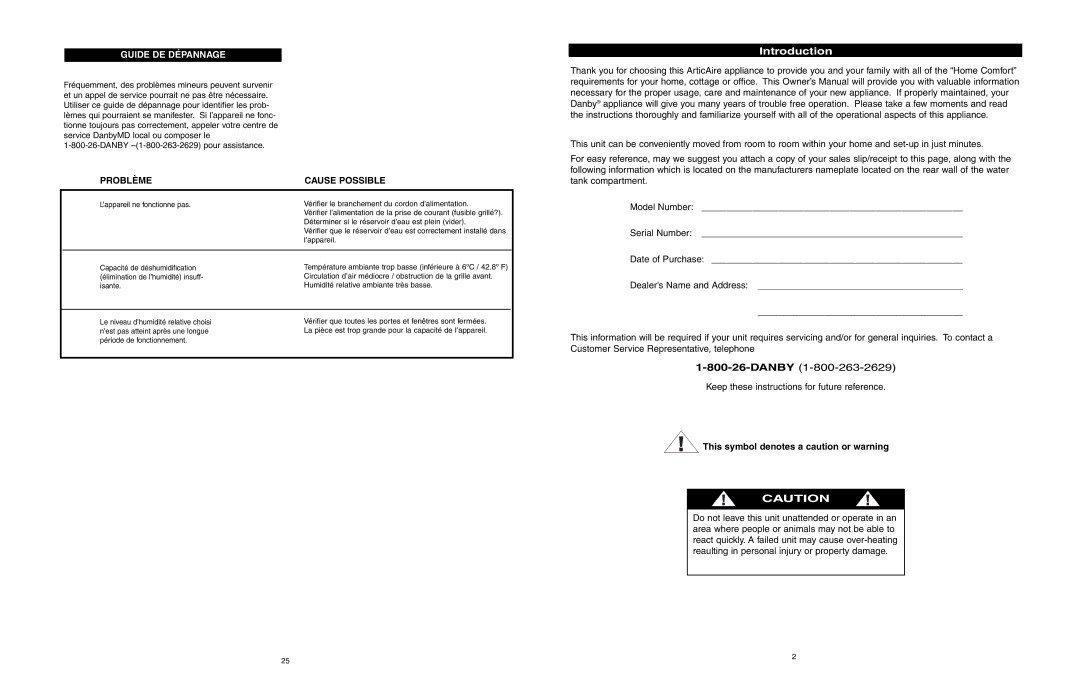 Danby ADR556RH owner manual Introduction, This symbol denotes a caution or warning 