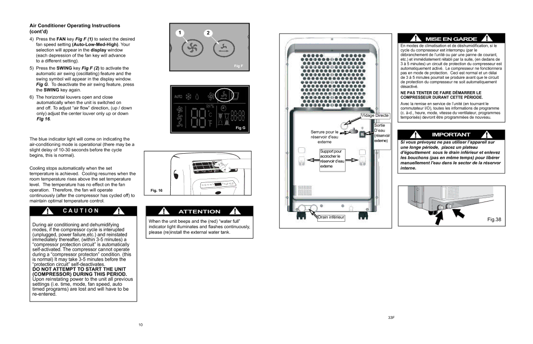 Danby APAC9036 owner manual U T I O N During, Air Conditioner Operating Instructions cont’d 