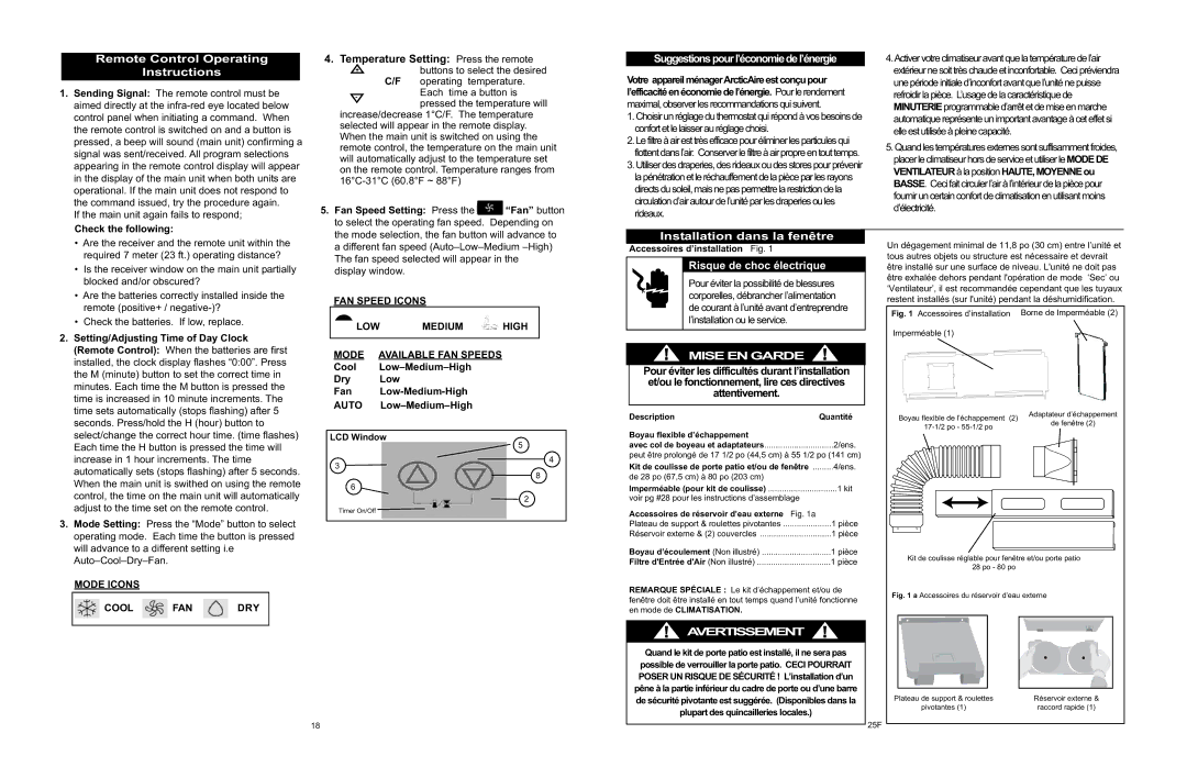 Danby APAC9036 Remote Control Operating Instructions, Installation dans la fenêtre, Temperature Setting Press the remote 