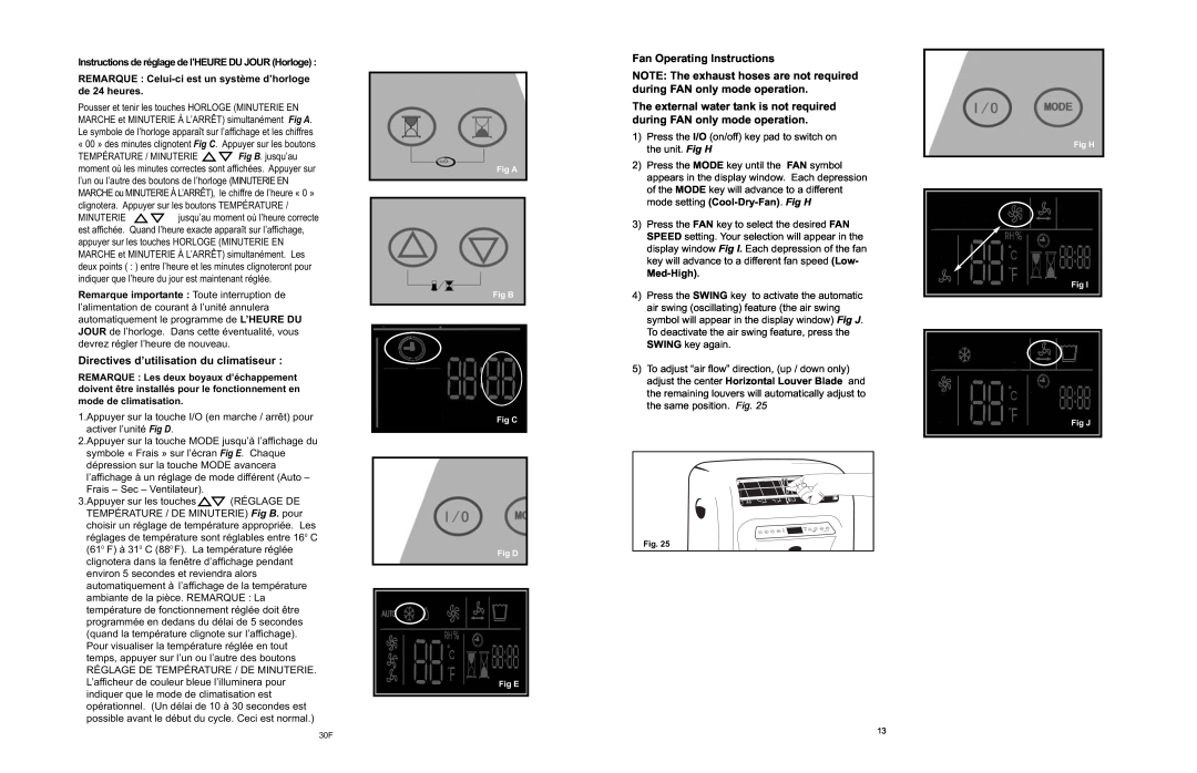 Danby APAC9036 owner manual Directives d’utilisation du climatiseur, Fan Operating Instructions, Med-High 
