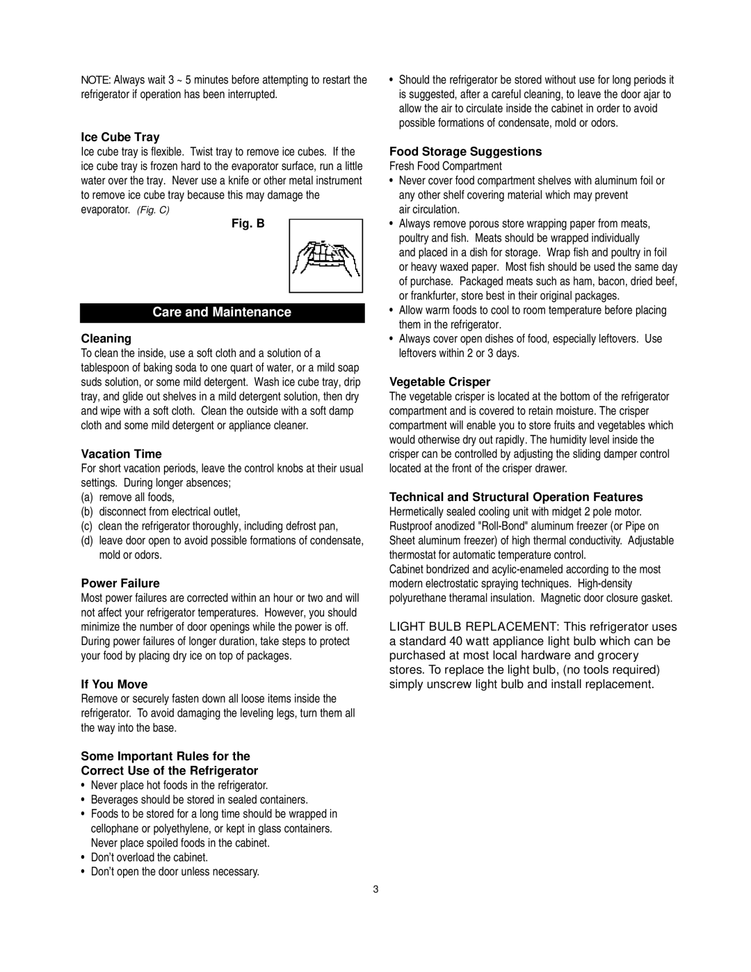 Danby D1052W manual Care and Maintenance 