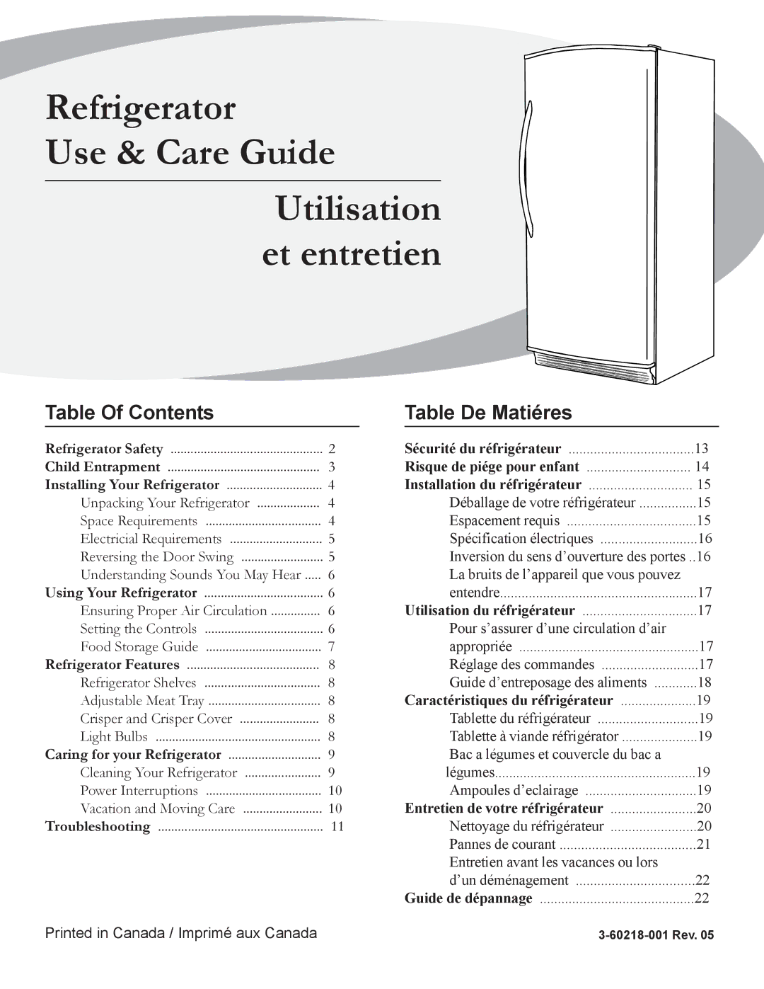 Danby D1866WE manual Refrigerator Use & Care Guide Utilisation et entretien 