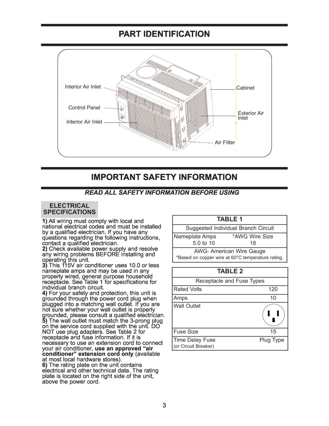 Danby DAC 5209M manual Part Identification, Important Safety Information, Read All Safety Information Before Using 