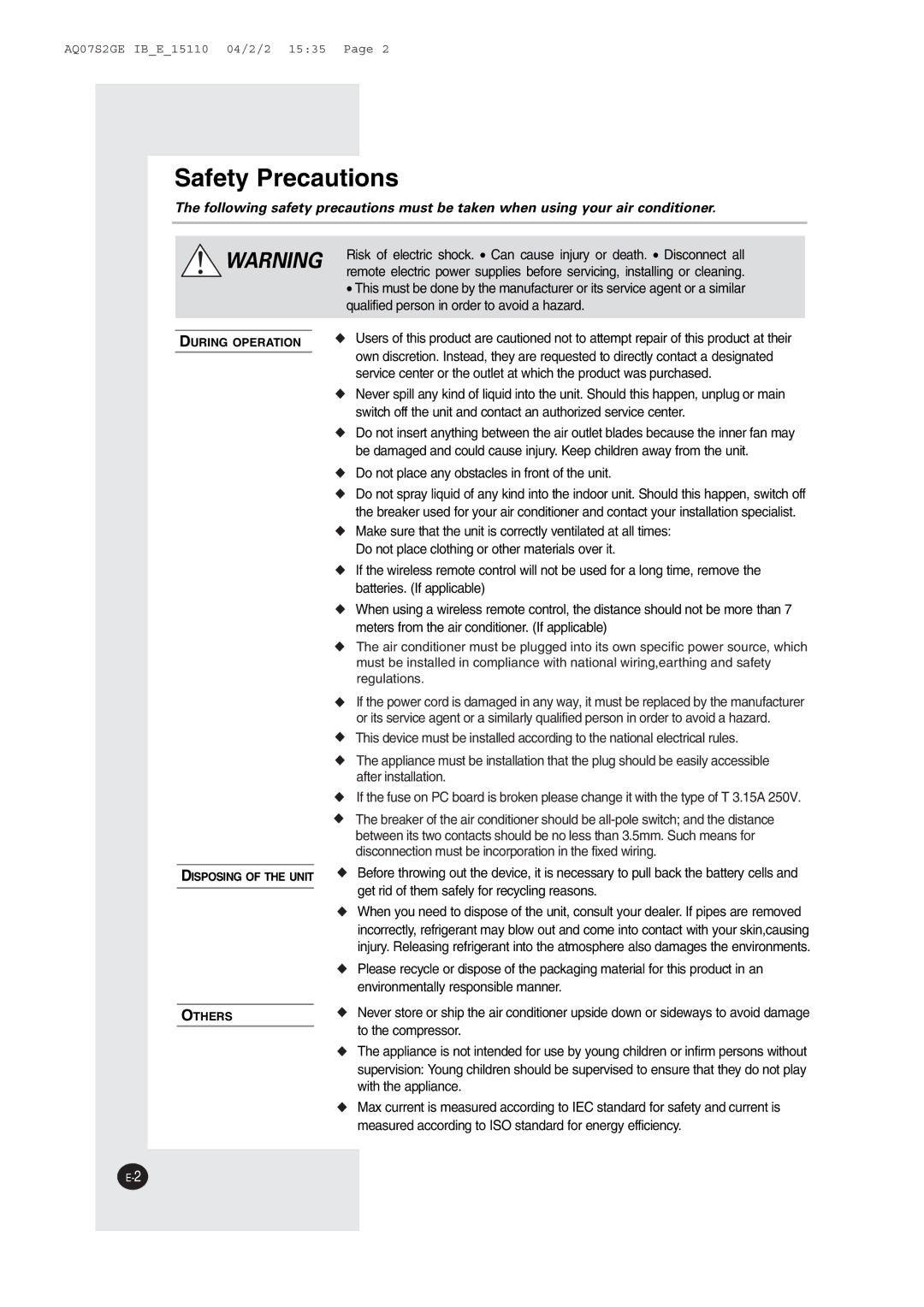 Danby dac10507ee, dac12070ee manual 3AFETY 0RECAUTIONS 