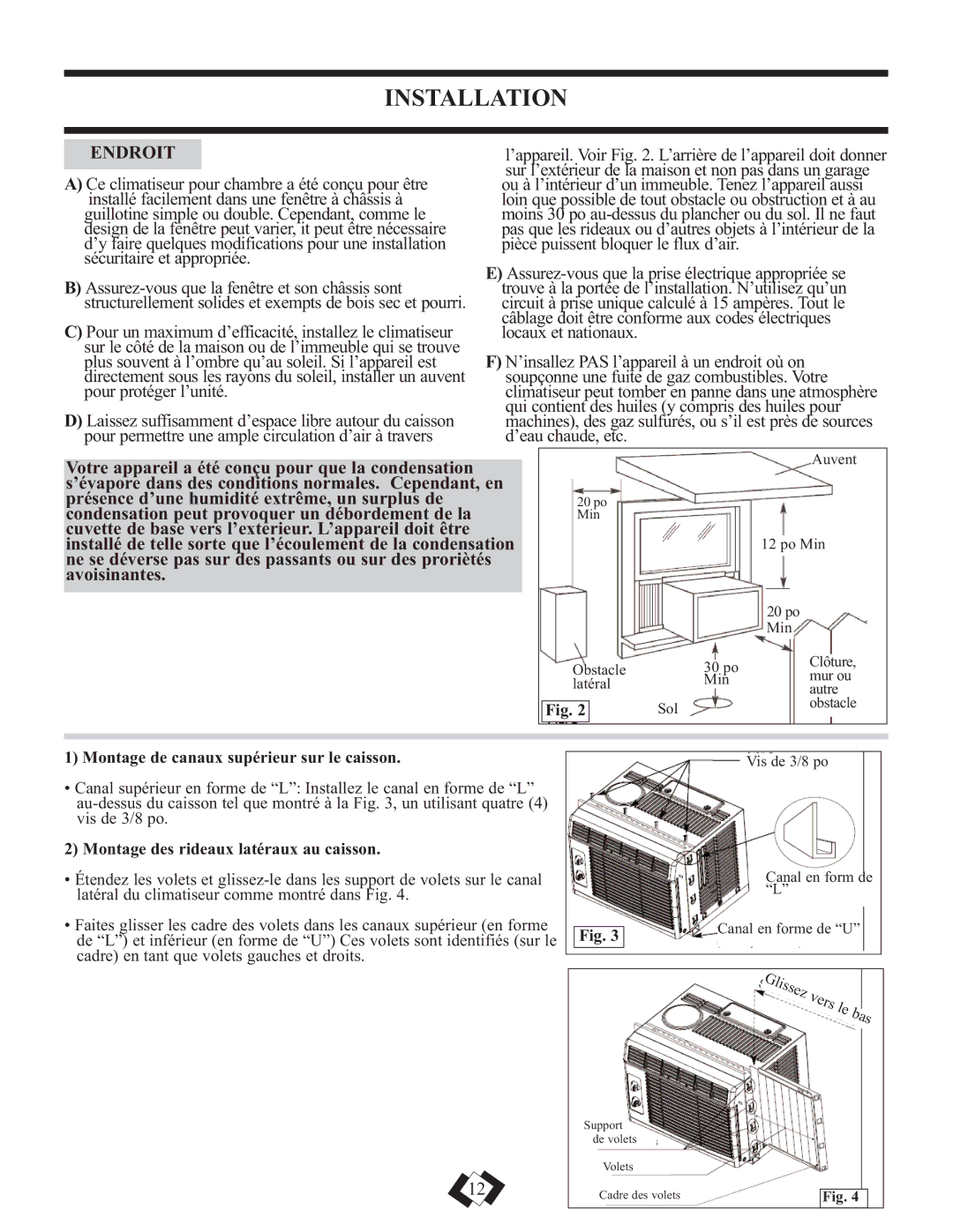 Danby DAC5210M, DAC5110M installation instructions Endroit, Montage de canaux supérieur sur le caisson 