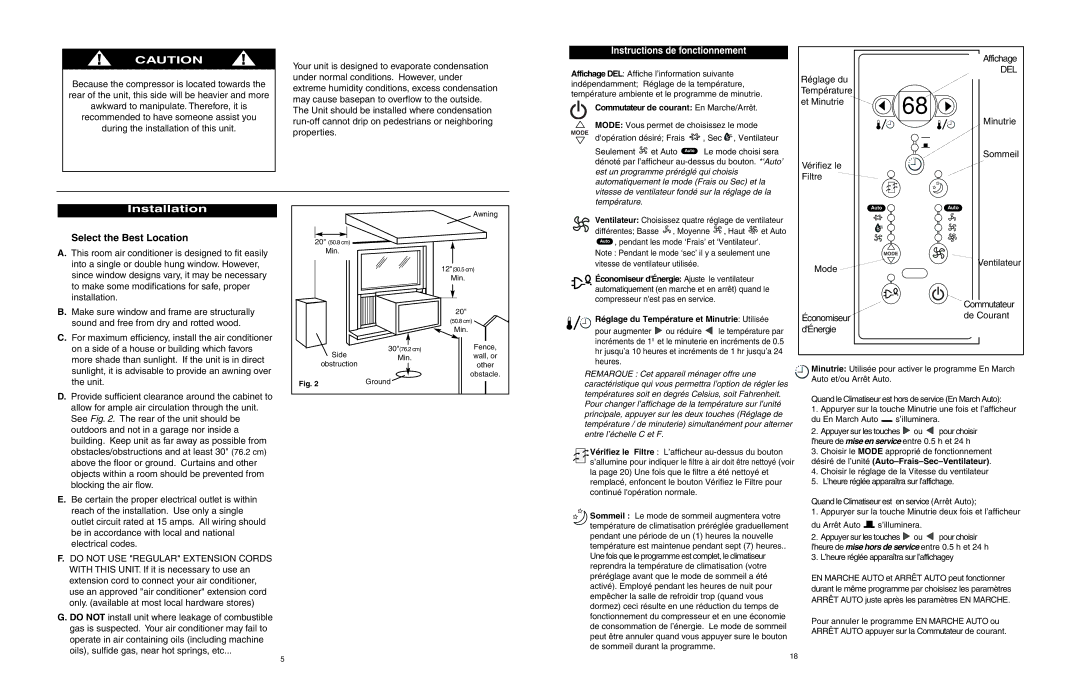 Danby DAC6006DE, DAC8006DE, DAC7006DE, DAC12666DE, DAC12060DE Select the Best Location, Instructions de fonctionnement 