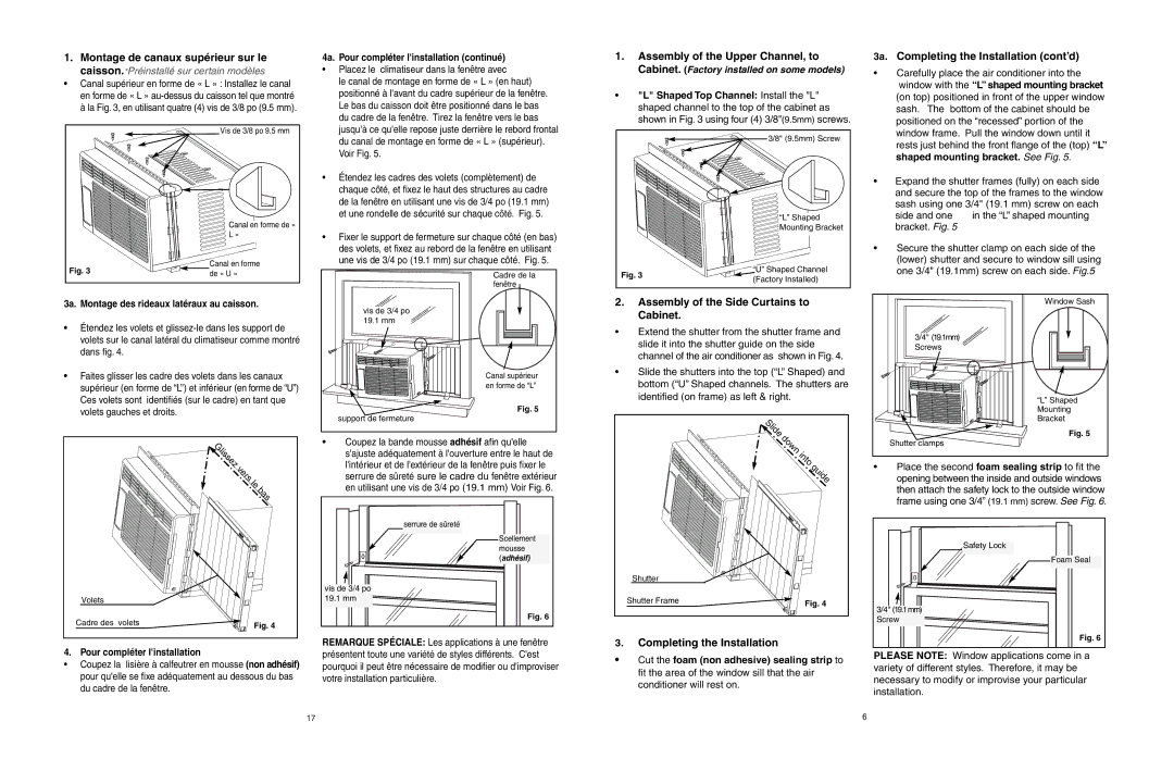 Danby DAC8006DE Assembly of the Side Curtains to, Cabinet, Completing the Installation, Shaped Top Channel Install the L 