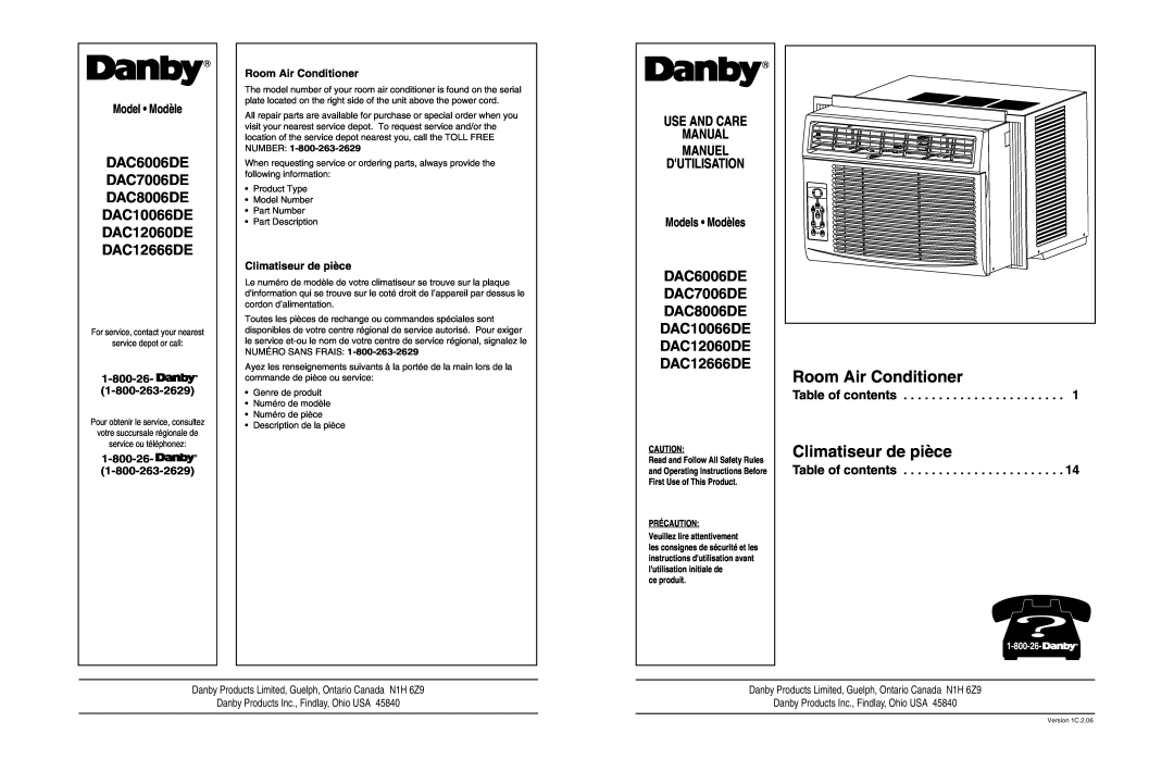 Danby manuel dutilisation Room Air Conditioner, Climatiseur de pièce, DAC6006DE DAC7006DE DAC8006DE DAC10066DE 