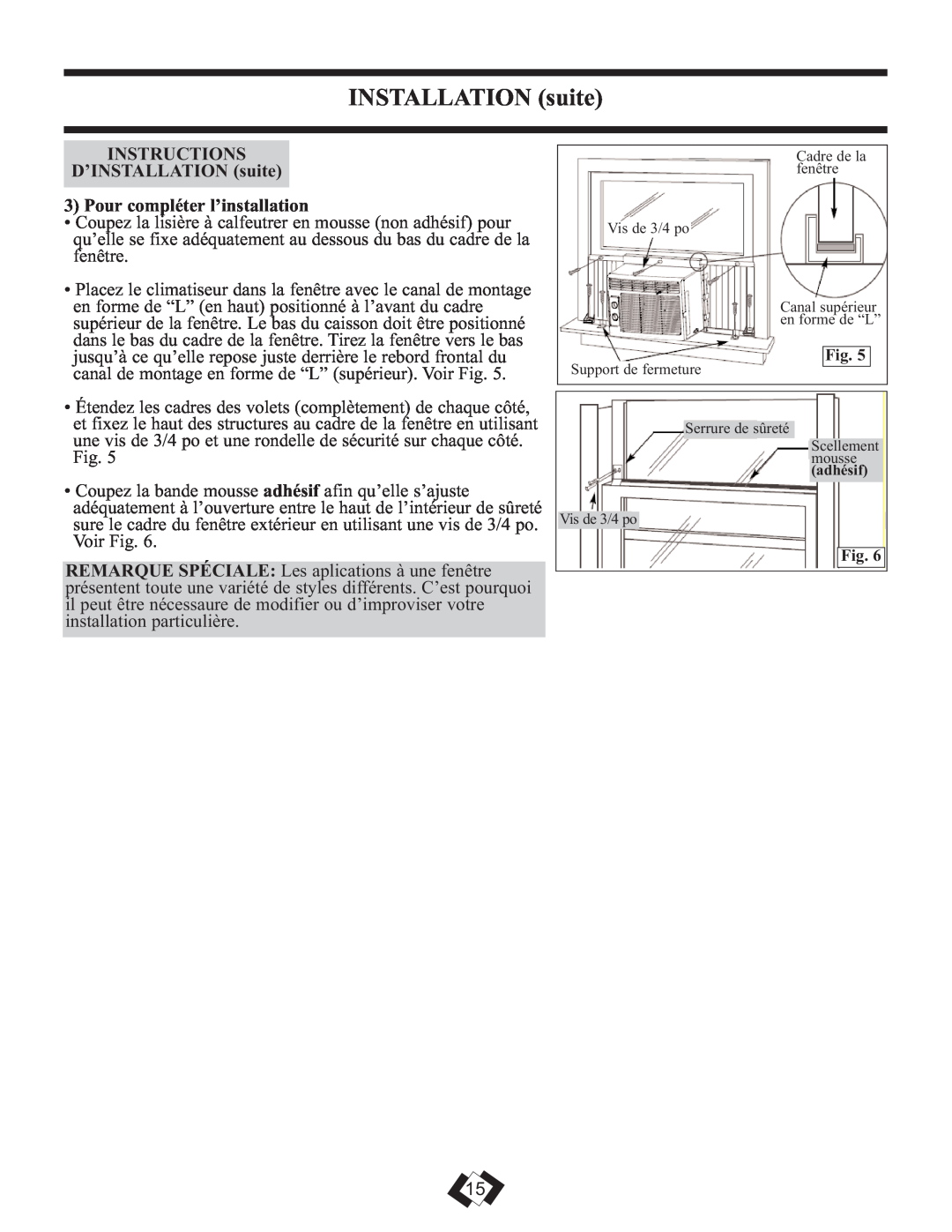 Danby DAC6010E warranty INSTRUCTIONS D’INSTALLATION suite, Pour compléter l’installation 