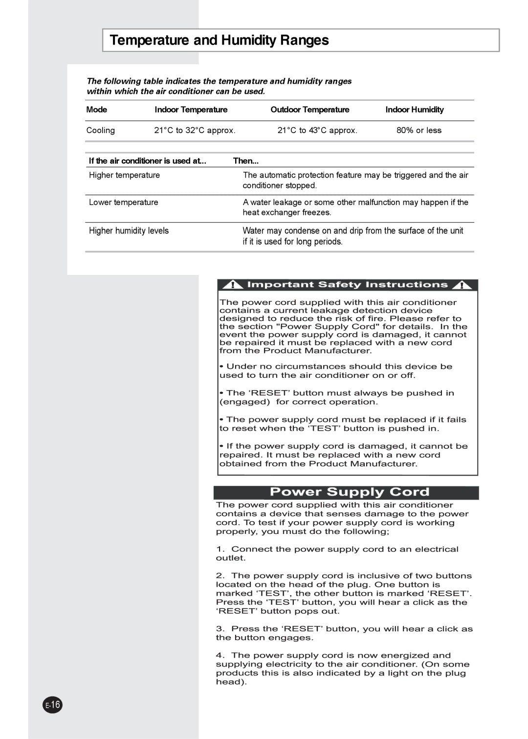 Danby DAC6078EE manual Temperature and Humidity Ranges 