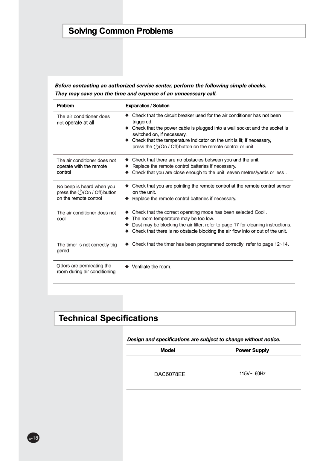 Danby DAC6078EE manual 