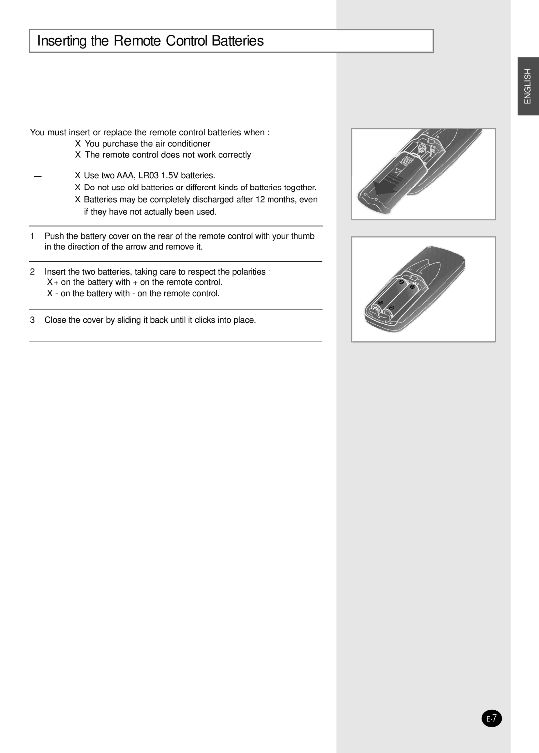 Danby DAC6078EE manual Inserting the Remote Control Batteries 