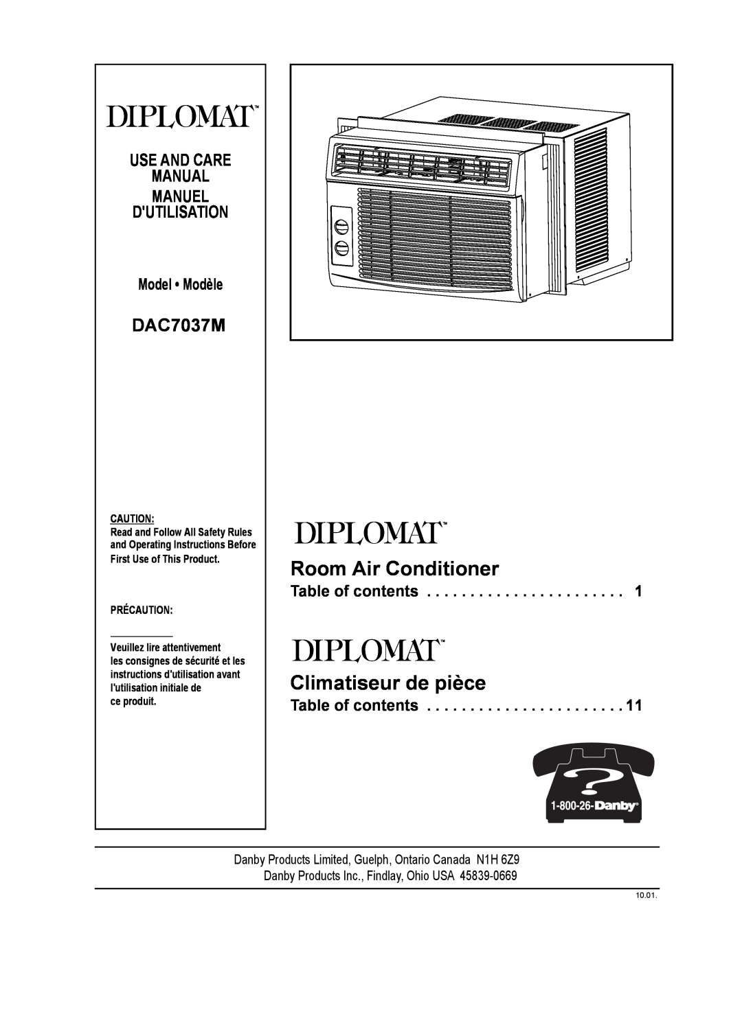Danby DAC7037M manuel dutilisation Room Air Conditioner, Climatiseur de pièce, Use And Care Manual Manuel Dutilisation 